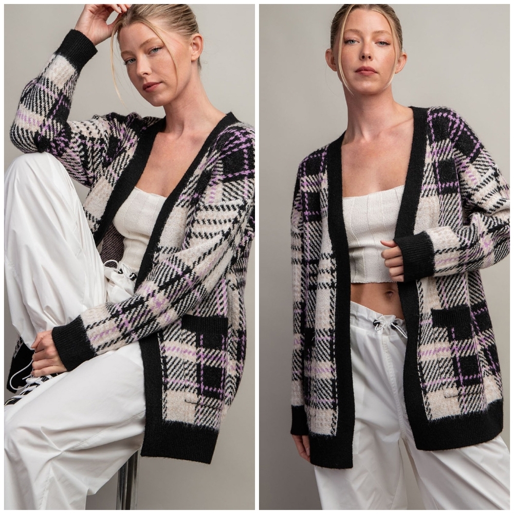 ee:some Cozy Chic Black Plaid Cardigan - Picture 9 of 14